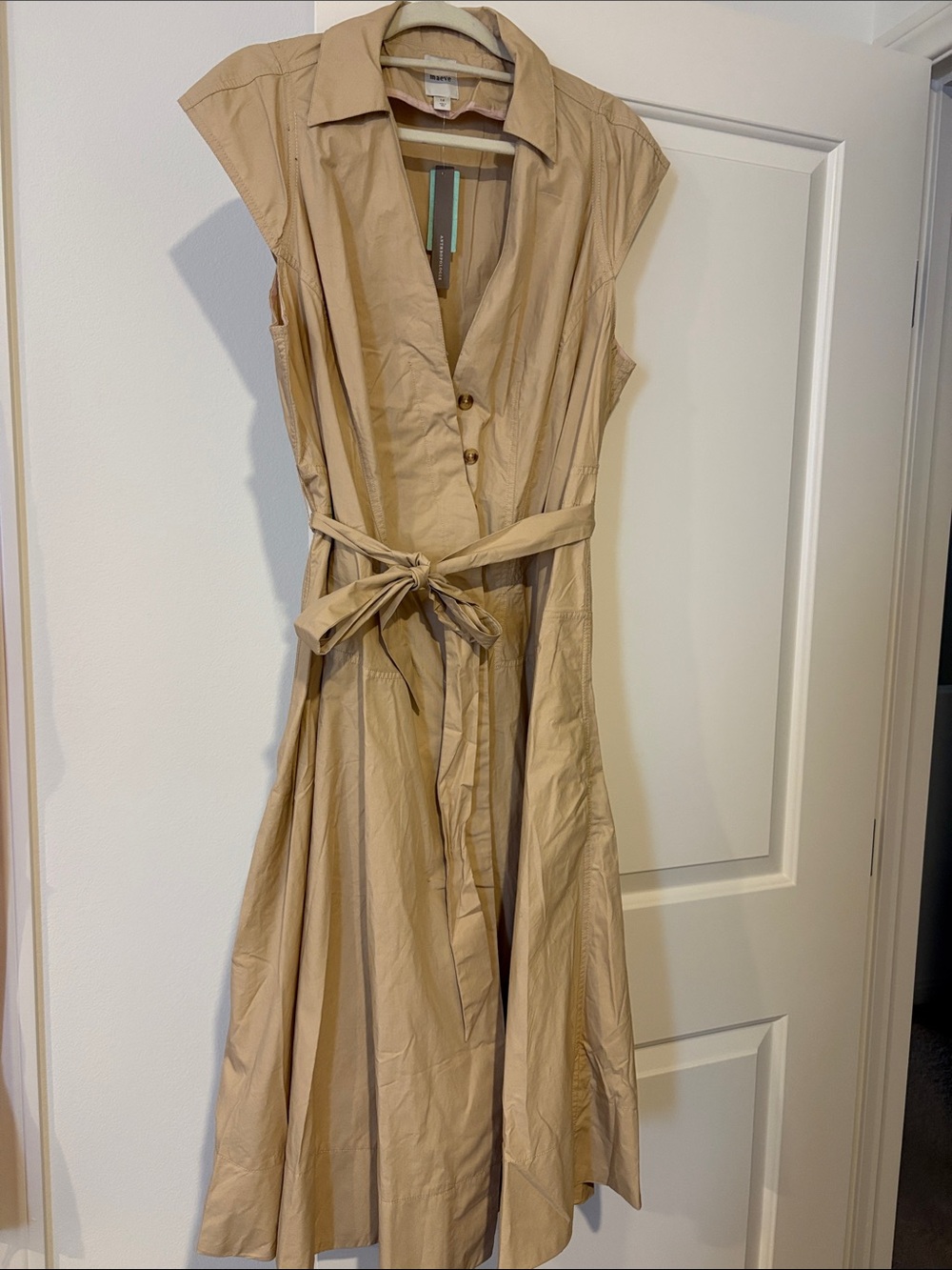 Maeve Sleeveless Shirt Midi Dress in Beige-Tan